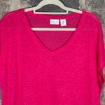 Rachel Zoe Women's Linen V Neck Short Sleeve Top Hot Pink Medium Lightweight Photo 1