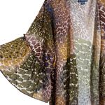 Democracy  Sheer Animal Print Cardigan Kimono Open Front Ruffle Boho Womens 1X Photo 3