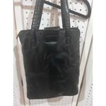Black Faux Leather Tote Bag with Ring Detail Zipper Top Photo 4