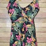 Alisha Levine One Piece Hawaiian Floral Bathing Swimsuit Size 14 Wrap Skirted Black Photo 0