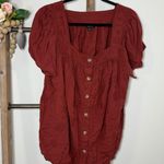 Torrid Rust Red Square Neck Puff Sleeve Embroidered Button Down Top Size 1 Photo 0