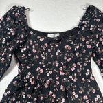 WAYF Peasant Long Sleeve Mini Tunic Dress Womens XSmall Black Pink Floral Tiered Photo 5