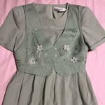 Flower Fairy Green Midi Dress with Vest Floral Details Size 10 Photo 1