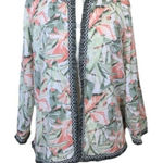 Chico's Havana Fringe Trim Linen Blend Jacket Tropical Floral Size 3 Womens XL Photo 0