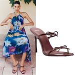 Mango MNG Morla Double Bow Strap Heeled Sandal Burgundy Size 37/ 6.5 Photo 1