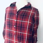 Max Studio Red Navy Plaid Shirt Dress Photo 3
