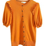 BODEN | Pumpkin Orange Cotton Puff sleeve Short Sleeve Cardigan Sweater | Size 6 Photo 0