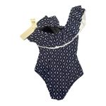 Profile by Gottex‎ Ruffle One Shoulder 12 Navy Blue White One Piece Swimsuit Photo 4