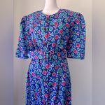 Vintage ‘90s Papell Boutique Multicolored Geometric Print Half Sleeve Midi Dress Blue Size 14 Photo 3