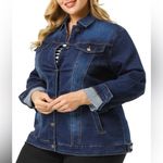 Women's Plus Size Long Sleeve Button Front Washed Denim Jacket Blue Photo 2