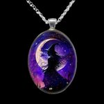1pc Oval‎ Painted Witch Moon Avatar Pendant Necklace Silver Plated Accessories Silver Photo 1