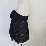 Kona Sol Black Geometric Eyelet Slit-Front Halter Lined-Cup Swimwear Tankini Top S(4-6) Photo 2