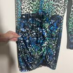 Bebe  Dress Women M Blue Leopard Lace Trim Long Sleeve Y2K Going Out Club Ruched Photo 4
