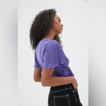 Urban Outfitters  Crop Top Peplum Velour Stretch Velvet Size Large Flutter Sleeve Photo 1