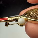 Gerry’s Tennis Racket & Ball Brooch Pin Signed Vintage Gold Tone Dual Pendant Photo 7