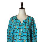Tracy Negoshian  Blue Anchor Print Half Button Front Long Sleeve‎ Shift Dress M Photo 3