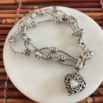 Brighton  Three Strand Silver Heart Charm Bracelet with Crystal Accents Photo 0