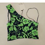ZARA  Asymmetrical green  Blue Crop Top One Shoulder size S Nwt Tropical Festival Photo 3