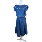 Y2K Lola P. Denim Cotton Midi Dress Womens Sz Medium Ruffle Boho Prairie Western Blue Photo 3