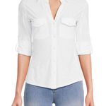 James Perse  White Roll-Tab Button-Up Shirt | Size 1 (Small) New Photo 0