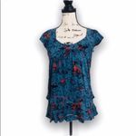 Marc by Marc Jacobs  Blue Floral Ruffle Tiered Blouse Short Sleeve Size XS Photo 1