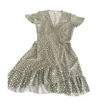 Naggoo Green Cream Wrap Tie Flare Sleeves Dress Women Floral Stylish size S Photo 2