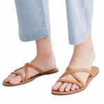 Madewell  The Boardwalk Tan Leather Skinny Strap Slide Sandals Shoes size 7.5 Photo 0