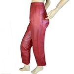VINTAGE 1980'S REDDISH BROWN LEATHER STRAIGHT LEG PLEATED TROUSERS (XS) Red Photo 3