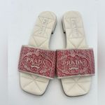 Prada Red White Jacquard canvas logo embroidered quilted leather sandals EU 38.5 Photo 1