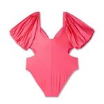 FE NOEL Pink Puff Sleeve One Piece Bathing Swimsuit Size 3X NEW NWOT Photo 4