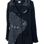 Sioni Studio Black Gray Patchwork Knit Cardigan Sweater Artful Boho L Size L Photo 0
