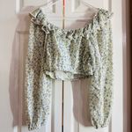 Love Shack Fancy Womens Top S Green Floral Pullover Lace Ruffle Crop DORABELLA Photo 1