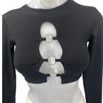 Edikted Women's Black Cutout Crewneck Long Sleeve Knit Crop Sweater Top Size XS Photo 2