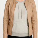 Kenneth Cole Reaction Nude Vegan Leather Bomber Jacket Tan Photo 0
