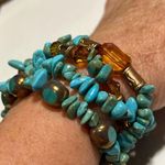 TURQUOISE authentic handmade bracelets stretchy stackable golden accents Blue Photo 5