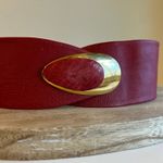 Vintage 90s Red Soft Genuine Leather Wide Golden Buckle Wrap Belt Size M Size M Photo 1