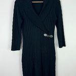 Calvin Klein Sweater Dress L Black Cable Knit Buckle Preppy Quiet Luxury Minimal Photo 0