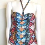 Becca  Halter Swim Top Tankini Size 4 Multicolor Pretty Butterfly Lovers Print Photo 0