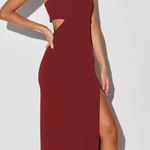 Lulus Simply Beautiful Burgundy One-Shoulder Cutout Maxi Dress Photo 0