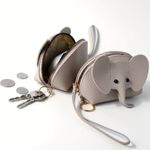 Mini Elephant Coin Purse Vegan Leather Zipper Wallet Keychain Cute NWT Gray Photo 2