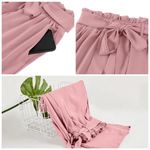NEW High Waisted Palazzo Pants Belted Wide Leg Pockets S Pink Photo 4