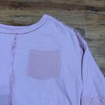 Waffle Knit Top Raw Edge Pocket Long Sleeve Pullover Comfy Casual Pink L Size L Photo 1