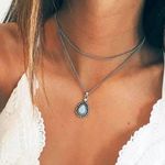 Silver Stone Drop Boho Choker Necklace Photo 0