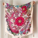 NEW Boho Floral Abstract Design Tasseled Rectangle Soft Chic Scarf L Cream Pink Photo 1
