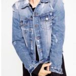 ZARA Distressed Denim Medium Wash Classic Jean Jacket Size Medium Photo 6