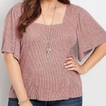 Maurice's Pink Square Neck Strappy Back Flutter Sleeve Rib Top Photo 0