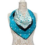 Vintage Turquoise Polka Dot Silk Square Scarf Blue White Black Unique Pattern Photo 1