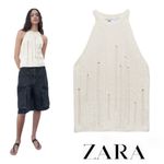 ZARA OPENWORK KNIT HALTER TOP ECRU Photo 3