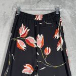 ZARA Pants Womens XS Black Pink Floral Tulips Wide Leg Cottagecore Dark Bohemian Photo 4