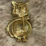 VTG Red Eyed Kitty Cat Figural Brooch Jewels Bling Rhinestones Goldtone 1 1/2" Photo 2